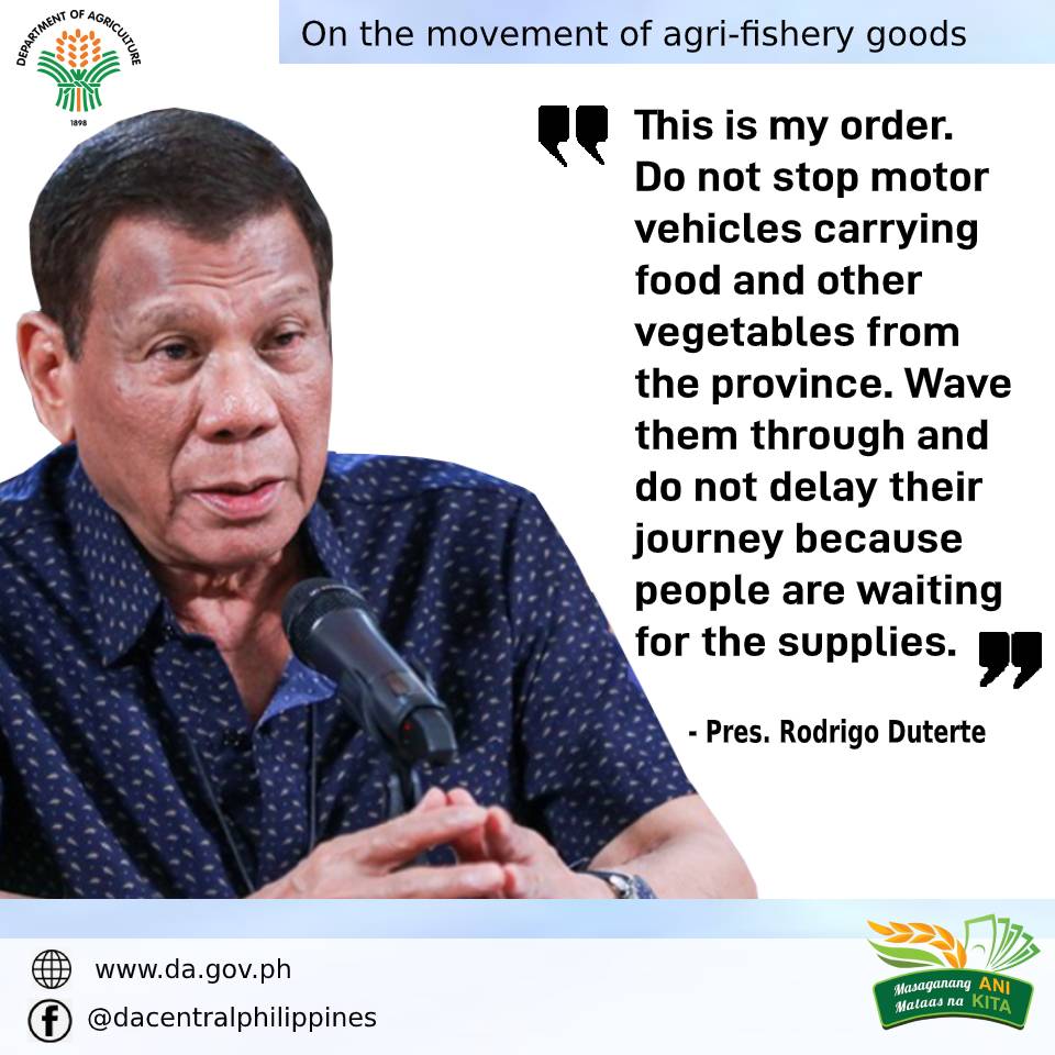DA appeals to LGUs to ensure unhampered food production, transport and trade